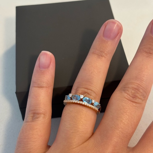 14K Solid Rose Gold Genuine Ring with Topaz and Cubic Zirconia - Picture 4 of 5